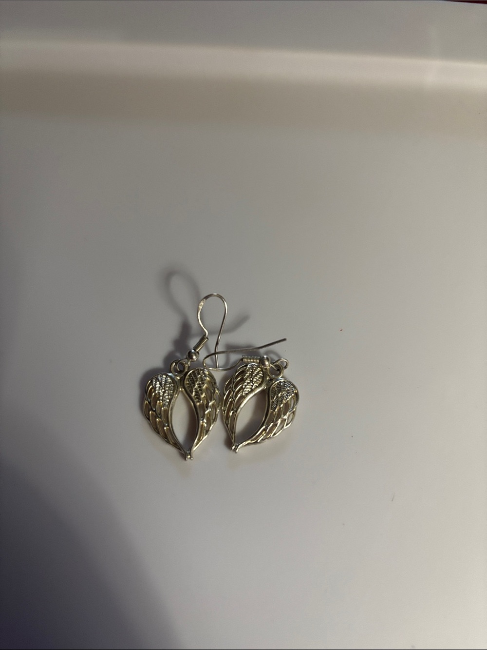 Silver Angel Wing Drop Earrings - Women's Jewelry